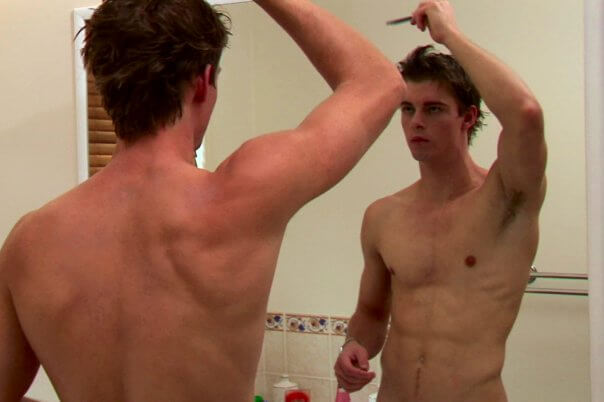 Luke Mitchell naked in front of the mirror