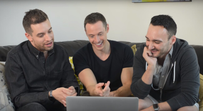 Davey Wavey and gay couple watch porn together for the first time
