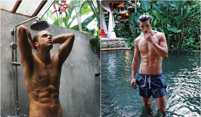 Model River Viiperi shirtless vacation in Bali