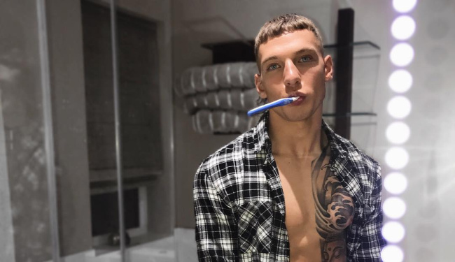 Brandon Myers brushing teeth