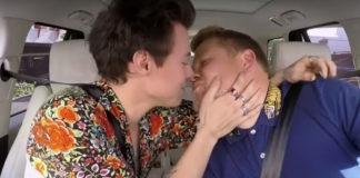 Harry Styles kissing James Corden