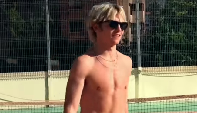 Ross Lynch shirtless tennis